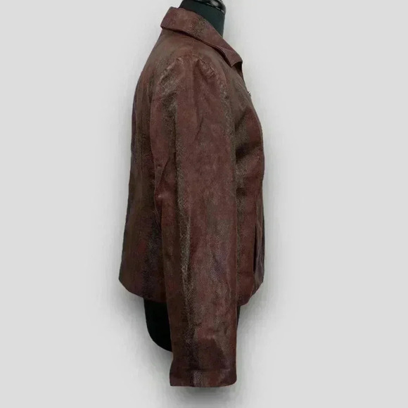 Guillaume Burgundy Snake-Print Genuine Leather‎ Jacket Medium Zip Pockets - Picture 3 of 14